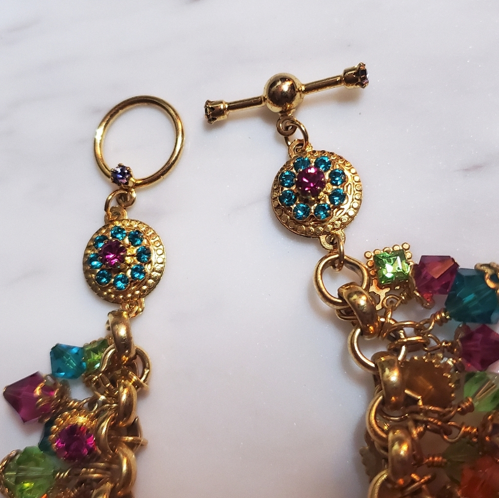 Vintage Zander Elliott Lunch At The Ritz rainbow gem charm bracelet - Picture 4 of 12